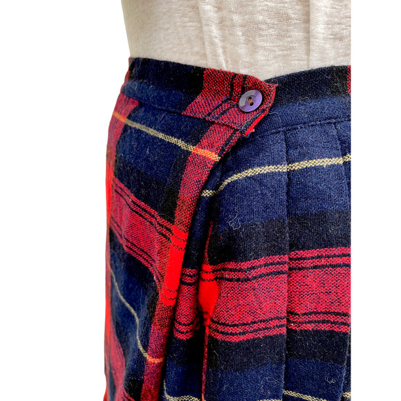 Vintage‎ Skirt Plaid Wrap Wool sz S 25in w Tartan Buffalo Fringe - Picture 3 of 6
